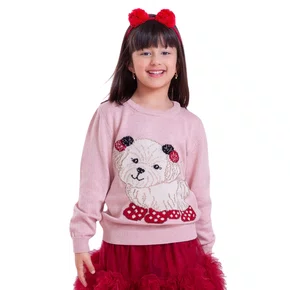 Blusa Tricot Cachorrinho Pompom Cristais Pituchinhus