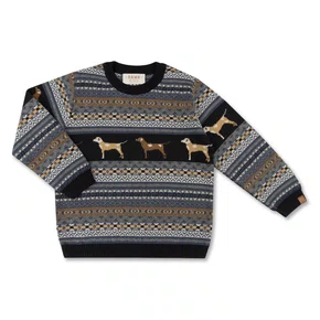 Blusa Tricot Jacquard Preto Cachorros Dame