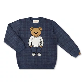 Blusa Tricot Jacquard Xadrez Teddy Marinho Dame