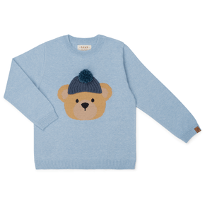 Blusa Tricot Urso Gorro Azul Dame