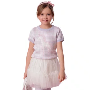 Blusa Tricot Xadrez Unicornio Cristais Pituchinhus