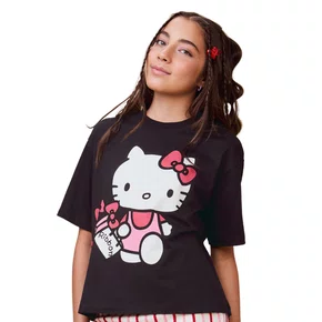Blusa Tshirt Hello Kitty Ribbon Preto Authoria