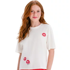 Blusa Tshirt Off White Beijinhos Vanilla