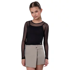 Blusa Tule Gola Alta Preta Forrada Vanilla