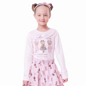 Blusa Ursinhas Happy Gola Tricot Pituchinhus
