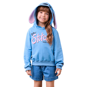 Blusão Capuz Stitch Orelinhas Azul Momi