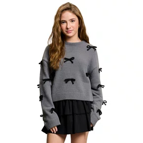 Blusão Tricot Grafite Lacinhos Authoria