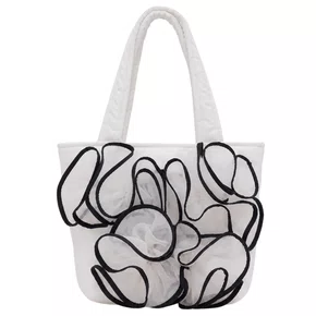 Bolsa Puffer Tricoline Flores Tule Off White Pituchinhus