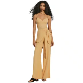Calça Pantalona Lisos Linho Areia Cia Maritima