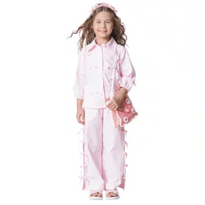 Calça Reta Algodão Listrado Laços Pituchinhus