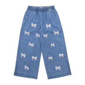 Calça Reta Jeans Fino Laços Aplicados Pituchinhus