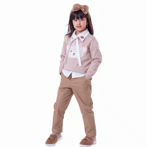 Calça Sarja Bolsos Laços Caramelo Pituchinhus