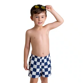 Calção Praia Quadriculado Marinho Kids Dedeka