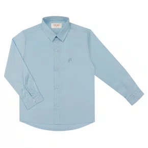 Camisa Infantil Lisa Tricoline Manga Longa Azul Claro Dame