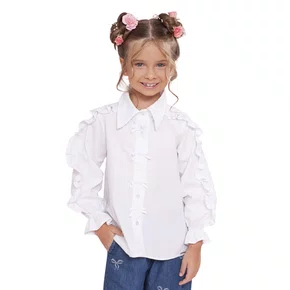 Camisa Tricoline Babado Mangas Mini Laços Pituchinhus