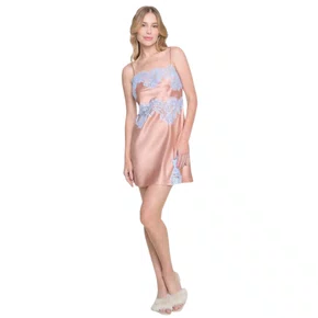 Camisola Cetim Amolita Pele e Renda Azul Miss Victtoria