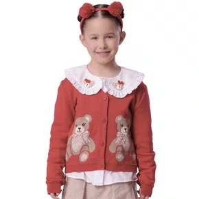 Cardigan Tricot Ursinhas Vermelho Bordado Pituchinhus