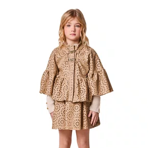 Casaco Capa Em Couro Vazado Mocca Anime