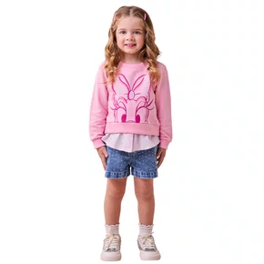 Casaco Moletom Daisy Rosa Camisa Momi