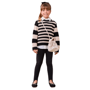 Casaco Tricot Listrado Preto Bege Momi