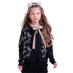 Casaco Tricot Multi Lacinhos Bordados Preto Pituchinhus