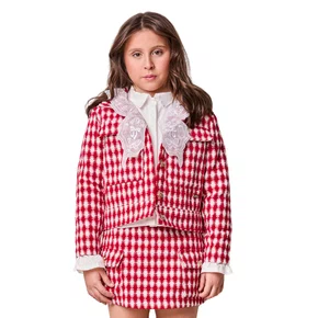 Casaco Tweed Xadrez Vermelho e Off Anime