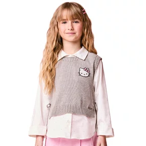 Colete de Tricot Hello Kitty Cinza Claro Momi