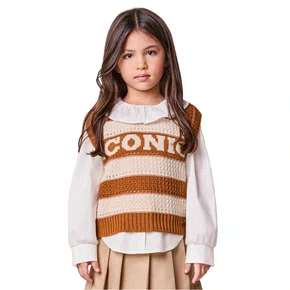 Colete de Tricot Iconic Listras Caramelo e Bege Anime