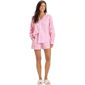 Conjunto Americano Shorts e Camisa Listras Rosa Cor com Amor