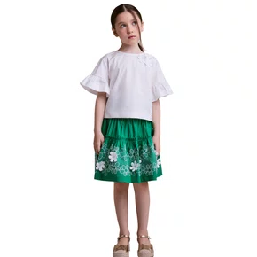 Conjunto Babados Verde Floral Bordado Anime