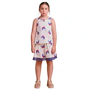 Conjunto Bege Borboletas Bordados Anime