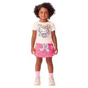 Conjunto Blusa e Shorts Hello Kitty Frutas Neon