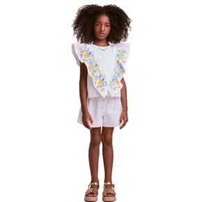 Conjunto Branco Bordado Abacaxi Anime