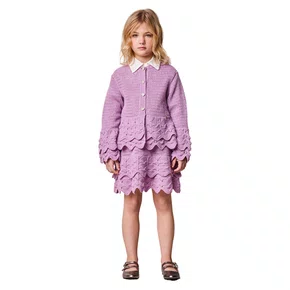 Conjunto Cardigan Flare e Saia de Tricot Lilas Anime