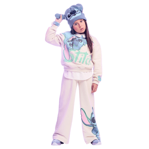 Conjunto de Moletom Bege Stitch com Strass Anime