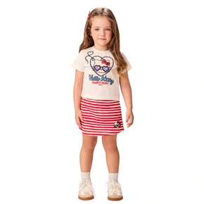 Conjunto Hello Kitty Navy Listras Vermelho Momi