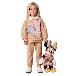 Conjunto Minnie Bordado Bege Kakhi Anime