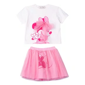 Conjunto Minnie Laço Tule Rosa Anime