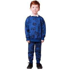 Conjunto Moletom Azul Caminhoes Youccie