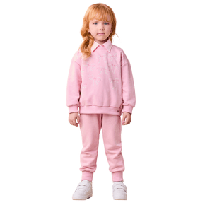 Conjunto Moletom Rosa Laços Brilho Anime