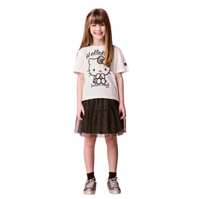 Conjunto Saia de Tule Hello Kitty Preto Brilho Shine Momi