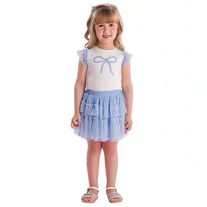 Conjunto Tule Azul Laço Brilho Petit Cherie