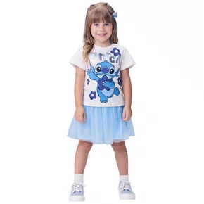 Conjunto Tule Stitch Floral Azul Momi