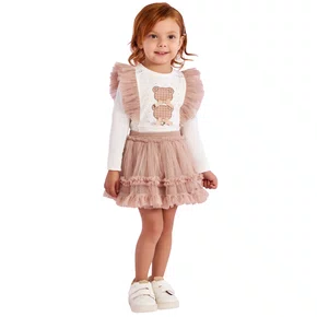 Conjunto Urso Bege Xadrez Saia Tule Petit Cherie