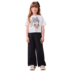 Conjunto Wideleg Moletom Preto Daisy Momi