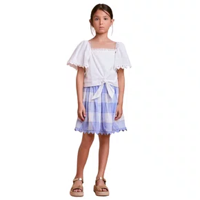 Conjunto Xadrez Azul Com Sianinha De Corações Anime