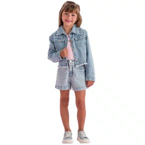 Jaqueta Jeans Bordado Strass Brilho Petit Cherie