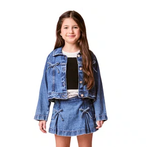 Jaqueta Jeans Com Lacinhos Azul Escuro Momi