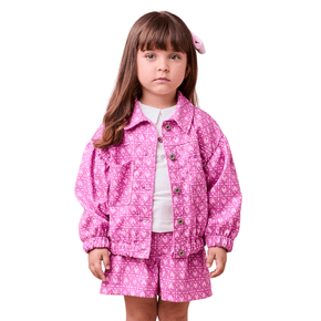 Jaqueta Manga Fofa Monograma Corações Rosa Anime