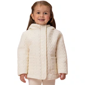 Jaqueta Puffer Corações  e Mini Paetês Off White Petit Cherie
